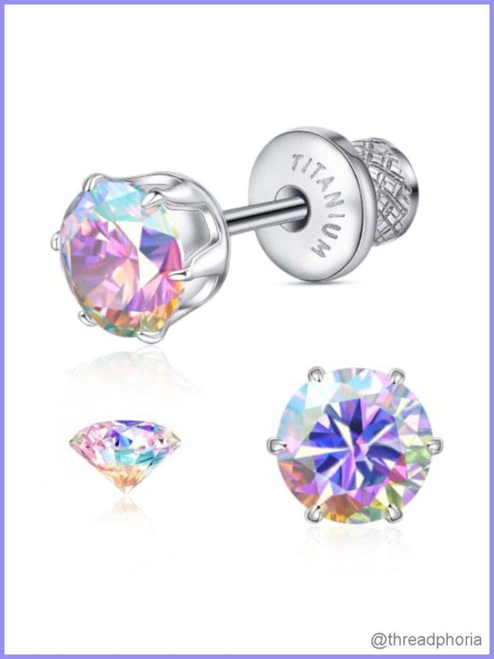 Titanium Flat Back CZ Stud Earrings Hypoallergenic Screw Back